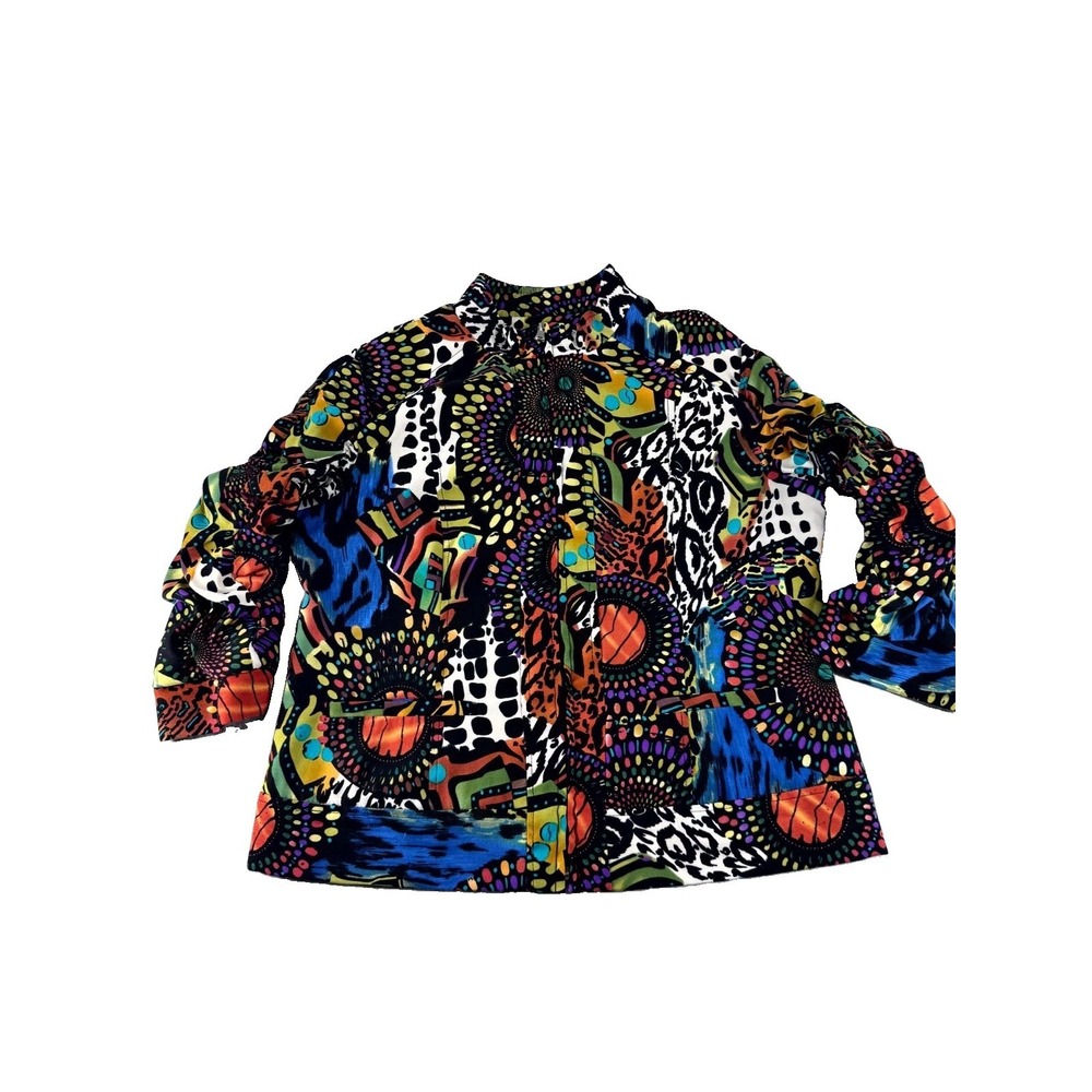 Vintage Erin London Jacket Women's Petite Medium Abstract Graphic Print Full Zip - Picture 5 of 8